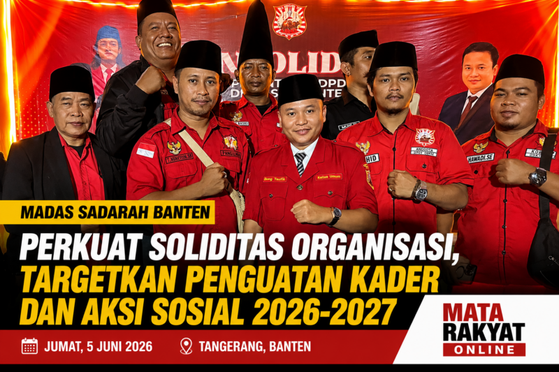 Pengurus DPD, DPC, dan DPAC MADAS Sadarah se-Banten berfoto bersama usai pelantikan dan konsolidasi organisasi yang digelar di Tangerang, Jumat (5/6/2026).