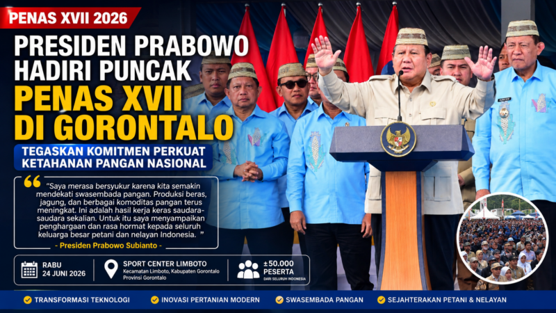 Presiden Prabowo Subianto menghadiri Puncak Pekan Nasional (PENAS) XVII Petani dan Nelayan Tahun 2026 di Sport Center Limboto, Kabupaten Gorontalo, Rabu (24/6/2026).
