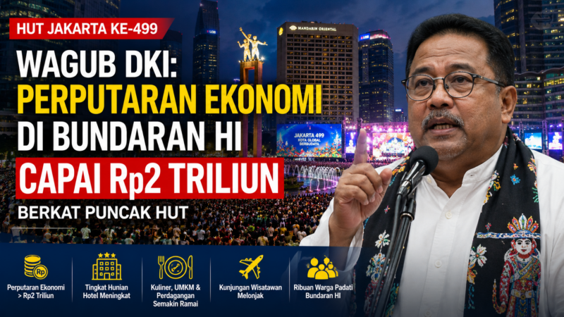Wakil Gubernur DKI Jakarta Rano Karno menyampaikan estimasi perputaran ekonomi di kawasan Bundaran HI yang mencapai lebih dari Rp2 triliun saat puncak perayaan HUT Jakarta ke-499.