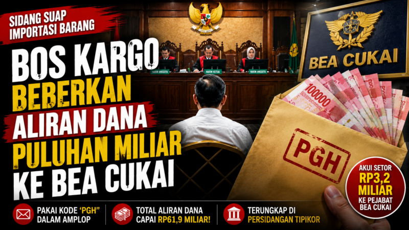 Ilustrasi suasana persidangan dugaan suap importasi barang di Pengadilan Tipikor Jakarta. Seorang bos perusahaan kargo mengungkap aliran dana puluhan miliar rupiah kepada sejumlah pejabat Bea Cukai.