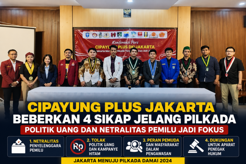 Perwakilan organisasi Cipayung Plus DKI Jakarta berfoto bersama usai konferensi pers bertema 