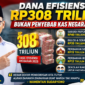 Wakil Menteri Pertanian Sudaryono menjelaskan bahwa dana efisiensi anggaran sebesar Rp308 triliun dialokasikan untuk berbagai program prioritas nasional, termasuk subsidi pupuk, penguatan Bulog, perbaikan sekolah, irigasi, dan Sekolah Rakyat.