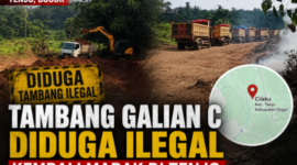 Aktivitas alat berat dan antrean truk pengangkut tanah merah diduga terjadi di lokasi penambangan galian C di Desa Cilaku, Kecamatan Tenjo, Kabupaten Bogor. Dokumentasi: Mata Rakyat Online.