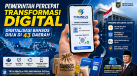 Ilustrasi transformasi digital penyaluran bantuan sosial melalui Portal Perlinsos yang tengah diuji di 43 kabupaten/kota sebagai langkah menuju sistem bansos nasional yang lebih transparan, akurat, dan tepat sasaran.