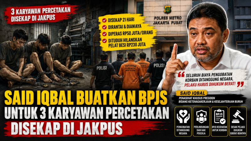 Ilustrasi penanganan kasus penyekapan tiga karyawan percetakan di Jakarta Pusat. Said Iqbal memastikan korban memperoleh perlindungan negara, BPJS, dan pembiayaan pengobatan.