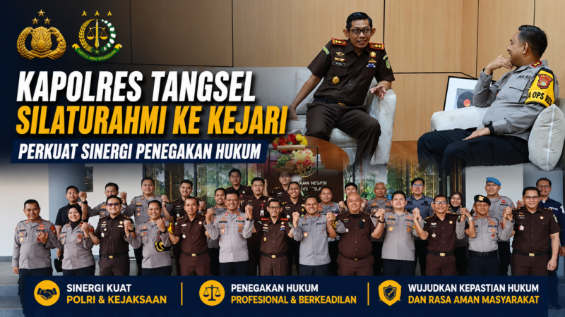 Kapolres Tangerang Selatan AKBP Boy Jumalolo bersama jajaran Polres Tangsel melakukan kunjungan silaturahmi ke Kejaksaan Negeri Kota Tangerang Selatan sebagai upaya memperkuat sinergi, koordinasi, dan profesionalisme penegakan hukum.