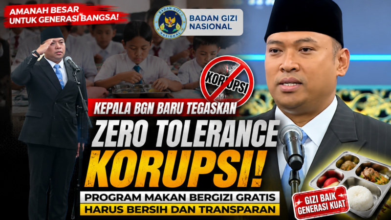 Kepala Badan Gizi Nasional (BGN) yang baru menegaskan komitmen zero tolerance terhadap korupsi dan memastikan Program Makan Bergizi Gratis (MBG) dijalankan secara transparan, akuntabel, dan berbasis sistem digital.