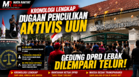 Puluhan massa menggelar aksi unjuk rasa di depan Gedung DPRD Lebak dengan melempari gedung menggunakan telur dan membakar ban bekas sebagai bentuk protes atas dugaan penculikan dan penganiayaan aktivis Fam Fuk Tjhong alias Uun. Foto: Istimewa.