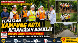 Wakil Wali Kota Tangerang Selatan Pilar Saga Ichsan meninjau lokasi penataan Kampung Kota Keranggan yang menjadi proyek peningkatan kualitas infrastruktur permukiman dengan target selesai Desember 2026.