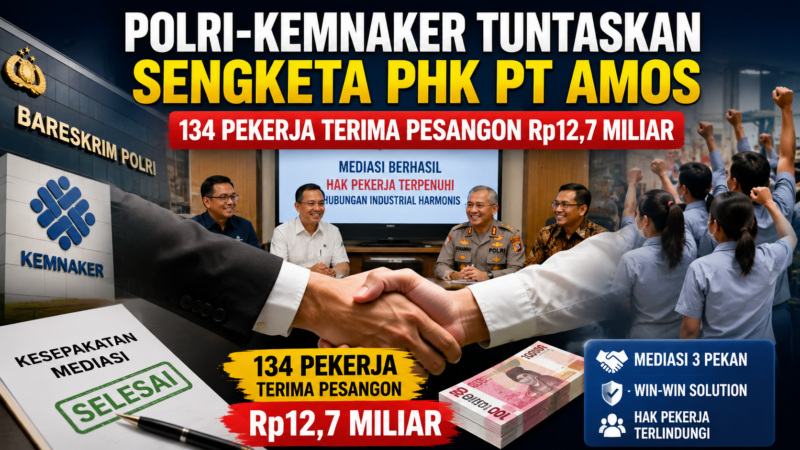 Ilustrasi proses mediasi antara Polri, Kementerian Ketenagakerjaan, perusahaan, dan perwakilan pekerja yang menghasilkan kesepakatan pembayaran pesangon Rp12,7 miliar kepada 134 pekerja PT Amos Indah Indonesia.