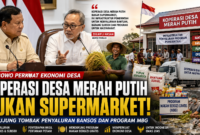 Ilustrasi Koperasi Desa Merah Putih sebagai pusat distribusi bantuan sosial, barang subsidi, hasil pertanian, dan Program Makan Bergizi Gratis (MBG) sesuai arahan Presiden Prabowo Subianto.