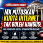 Ilustrasi Mahkamah Konstitusi Republik Indonesia, smartphone dengan sisa kuota internet, dan palu hakim sebagai simbol putusan MK Nomor 273/PUU-XXIII/2025 yang memperkuat perlindungan hak konsumen digital. (Ilustrasi: Mata Rakyat Online/AI).
