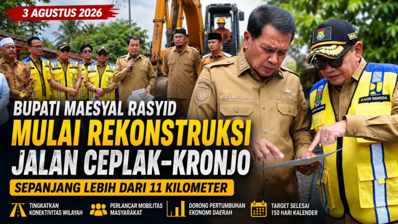 Bupati Tangerang Moch. Maesyal Rasyid melakukan groundbreaking rekonstruksi Jalan Ceplak–Penjamuran dan Jalan Penjamuran–Kronjo sepanjang lebih dari 11 kilometer sebagai upaya meningkatkan konektivitas wilayah dan mendorong pertumbuhan ekonomi masyarakat.