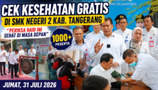 Bupati Tangerang Moch. Maesyal Rasyid secara resmi membuka Program Cek Kesehatan Gratis (CKG) di SMKN 2 Kabupaten Tangerang. Sebanyak 1.500 pelajar mengikuti pemeriksaan kesehatan sebagai bagian dari program nasional deteksi dini penyakit.