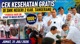 Bupati Tangerang Moch. Maesyal Rasyid secara resmi membuka Program Cek Kesehatan Gratis (CKG) di SMKN 2 Kabupaten Tangerang. Sebanyak 1.500 pelajar mengikuti pemeriksaan kesehatan sebagai bagian dari program nasional deteksi dini penyakit.