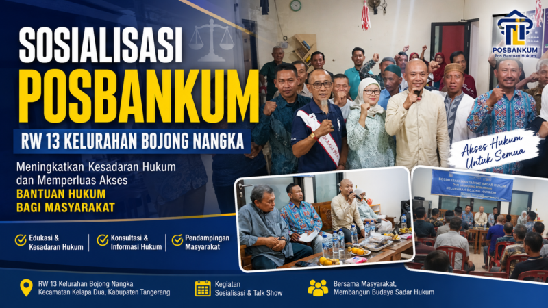 Warga, tokoh masyarakat, pengurus RT/RW, kader PKK dan Majelis Taklim mengikuti sosialisasi Posbankum di Bale Warga RW 13.