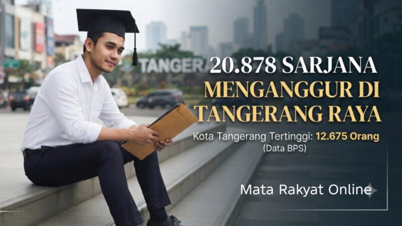 Ilustrasi data Badan Pusat Statistik (BPS) mengenai 20.878 lulusan perguruan tinggi yang menganggur di wilayah Tangerang Raya, dengan Kota Tangerang sebagai penyumbang angka tertinggi.
