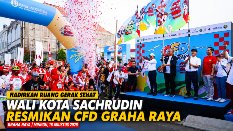 Wali Kota Tangerang Sachrudin saat meresmikan Car Free Day (CFD) Graha Raya sebagai ruang gerak sehat bagi masyarakat, Minggu, 16 Agustus 2026.